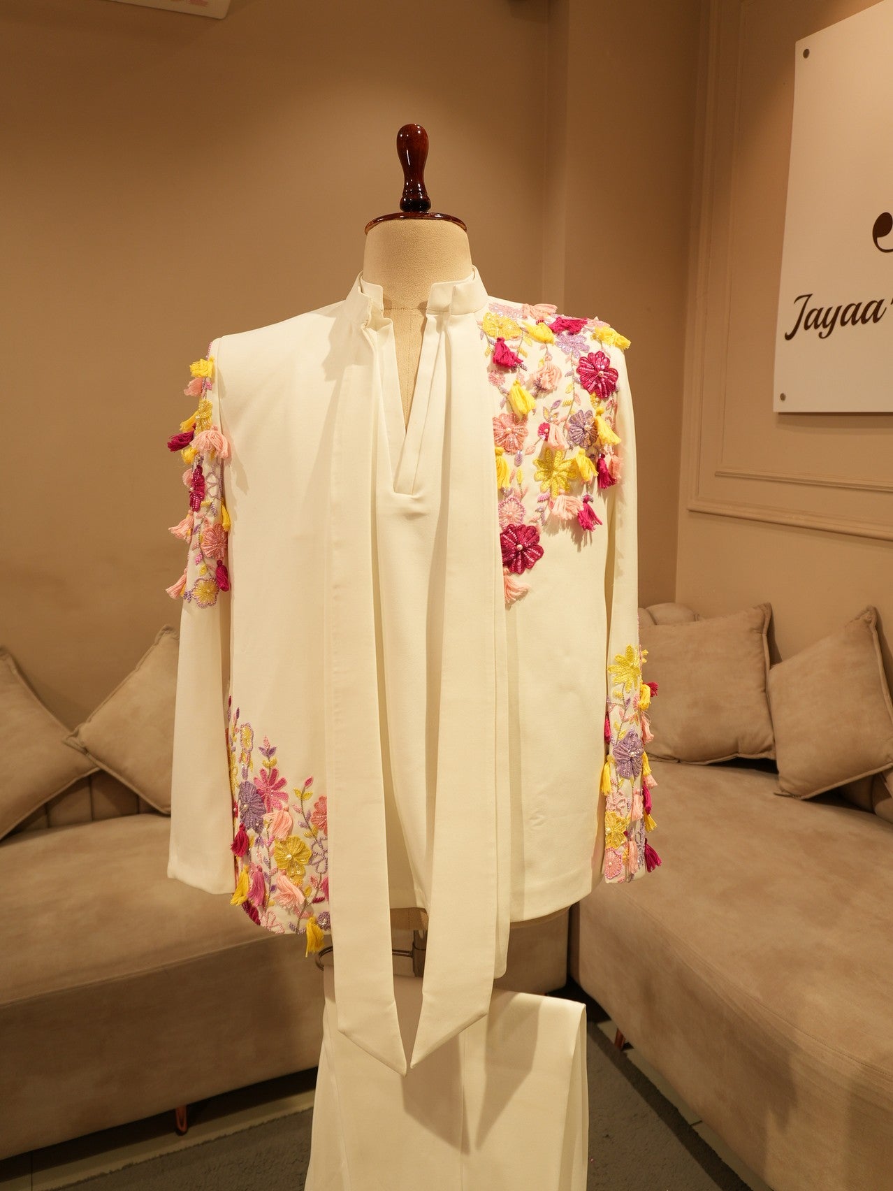 White embroidered mens indo western
