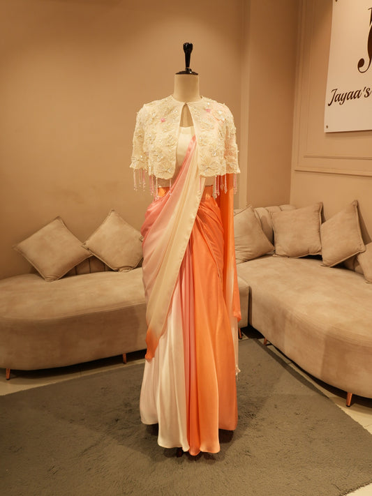 Peach pink shaded drape saree