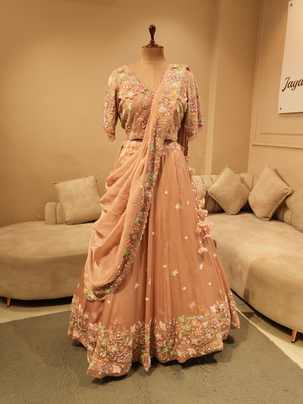 Beige 3d lehenga set