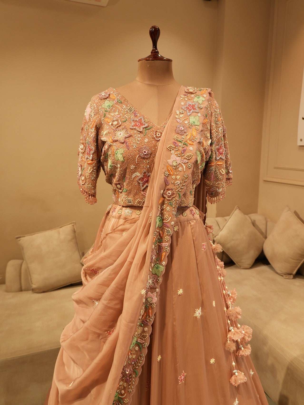 Beige 3d lehenga set