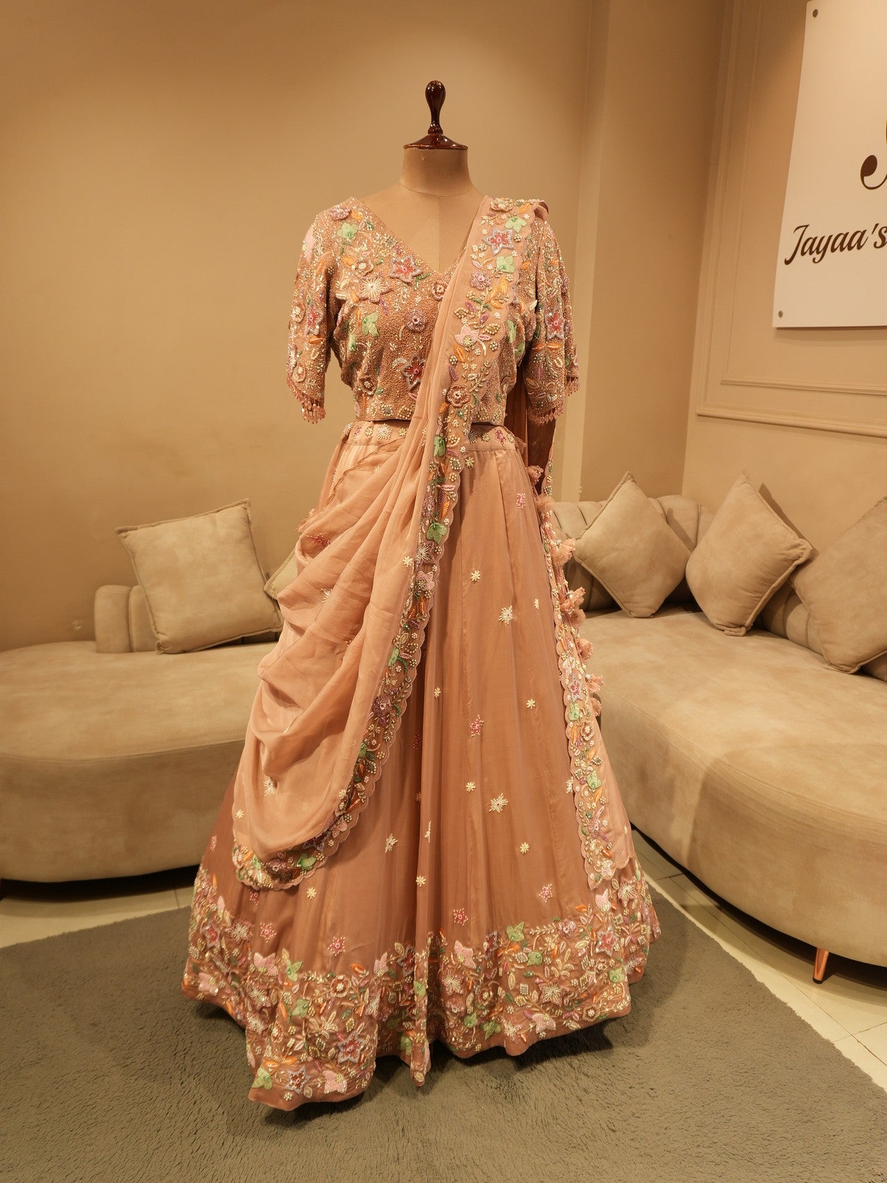 Beige 3d lehenga set
