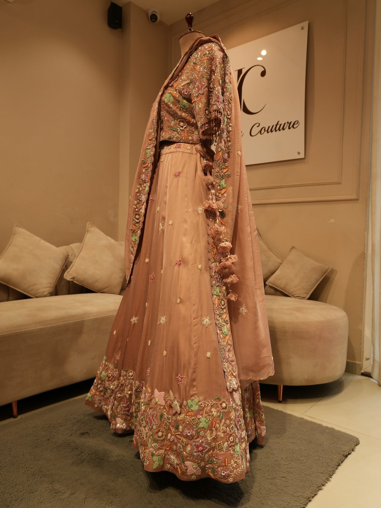 Beige 3d lehenga set