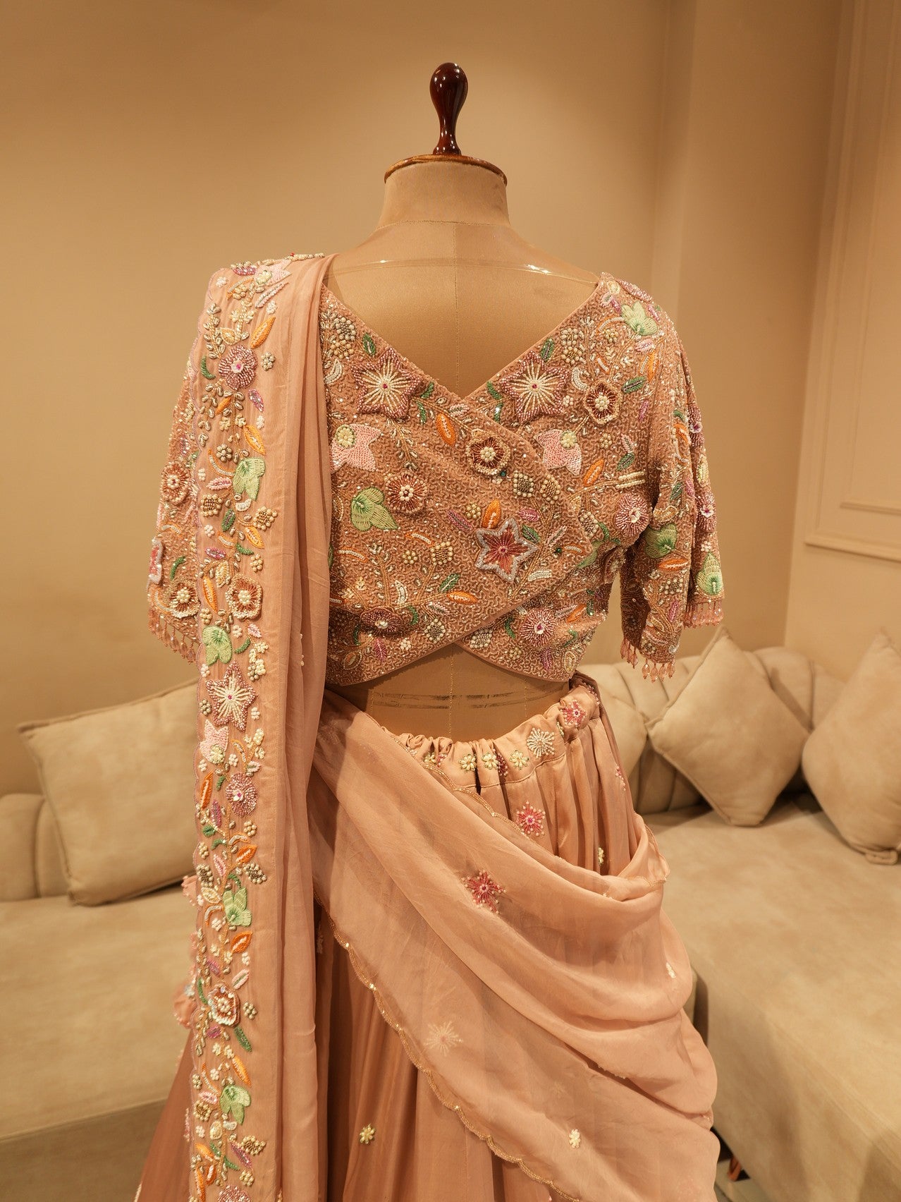 Beige 3d lehenga set