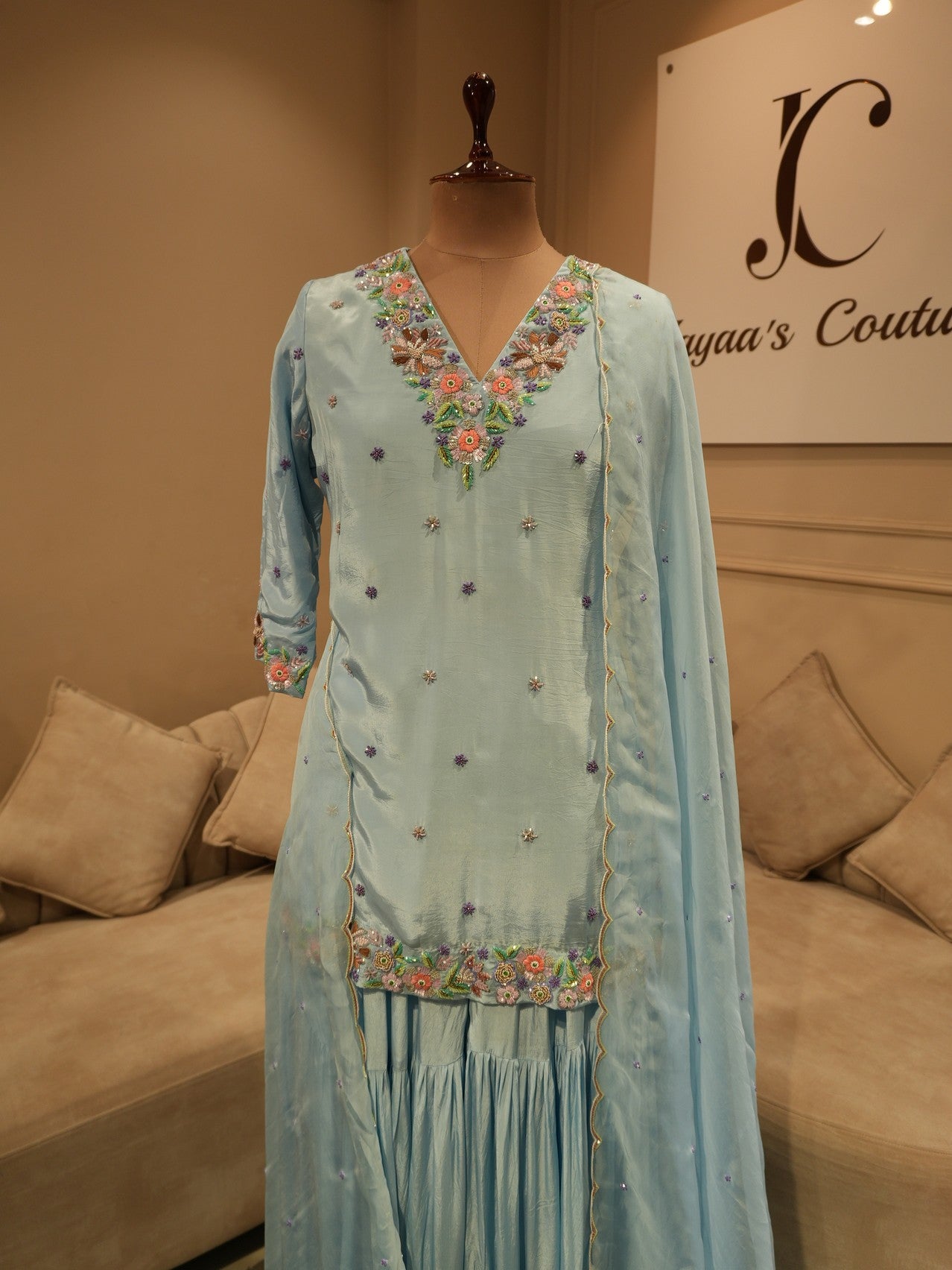 Powder blue kurta skirt dupatta