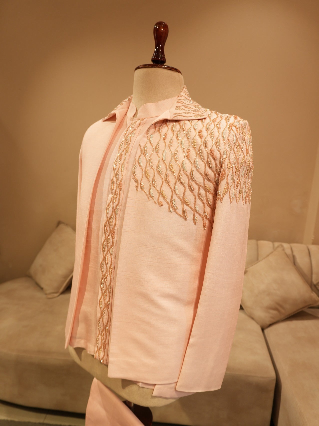 Peach mens embroidered indo western