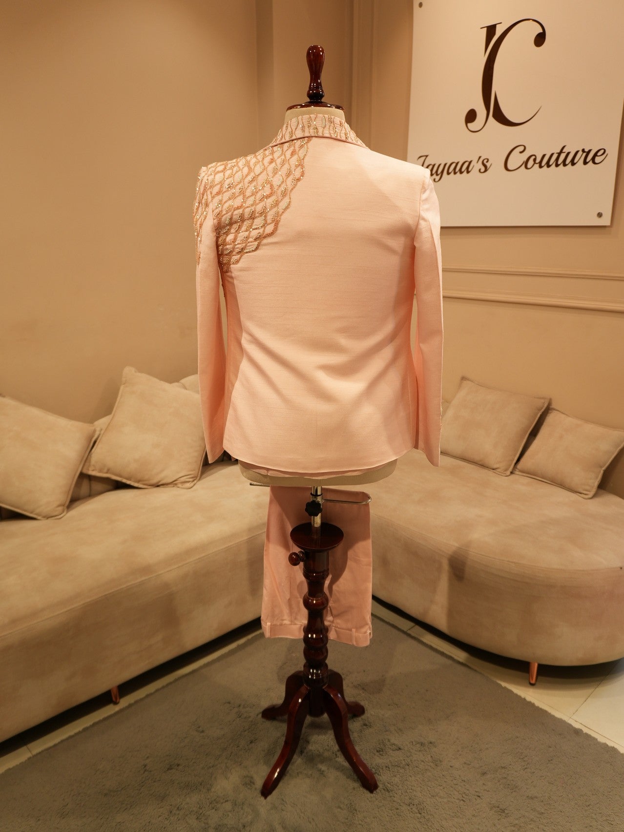 Peach mens embroidered indo western
