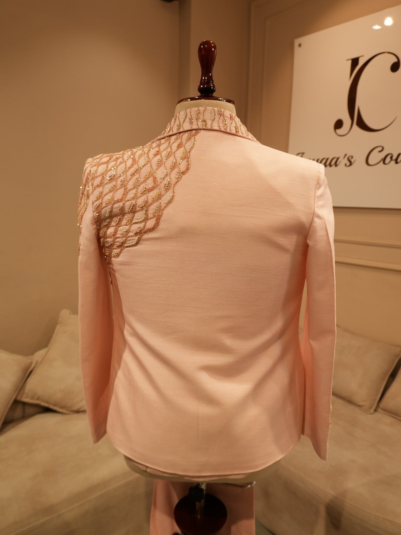 Peach mens embroidered indo western