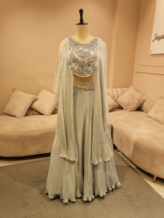Grey cape top with skirt