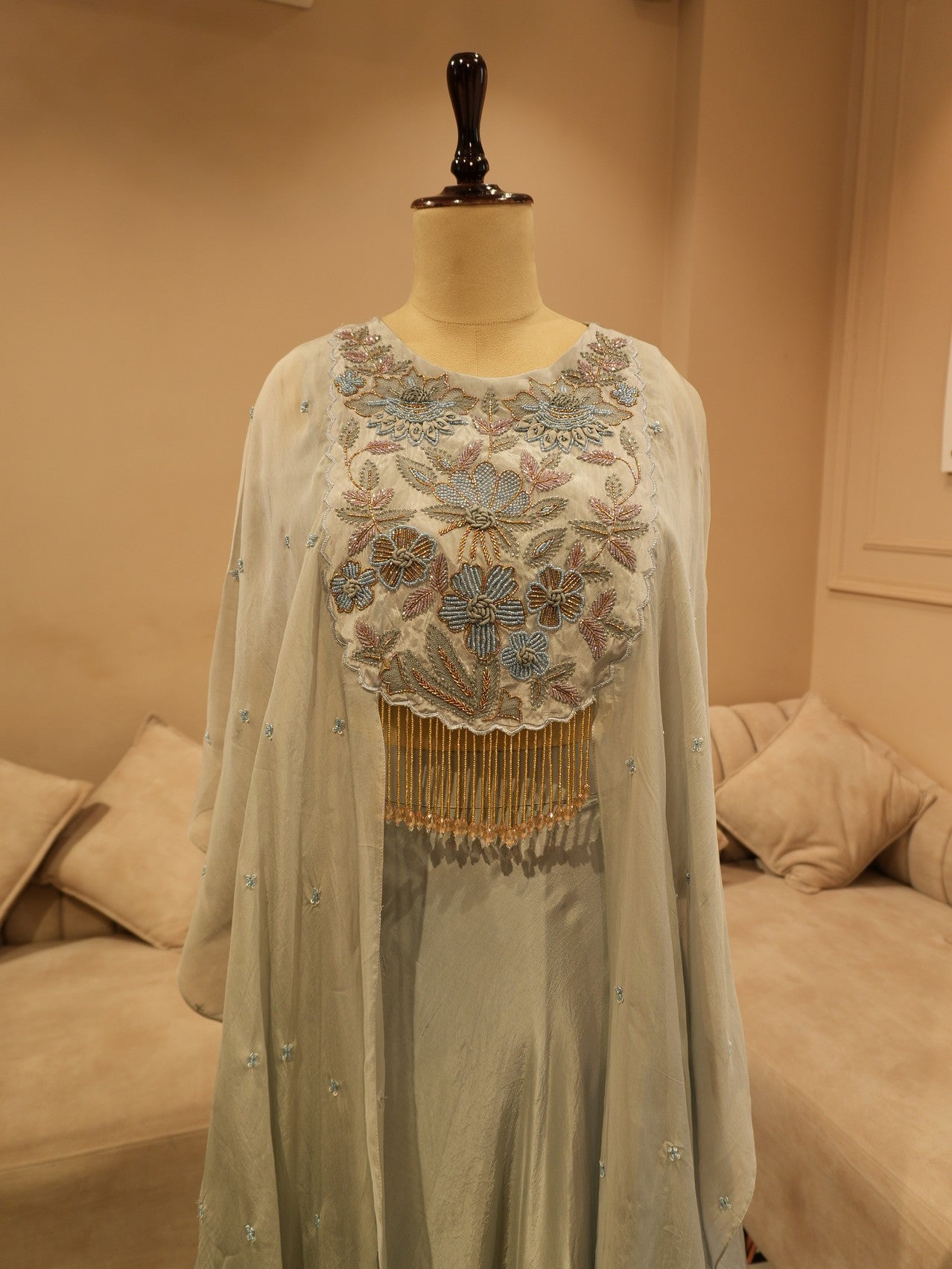 Grey cape top with skirt