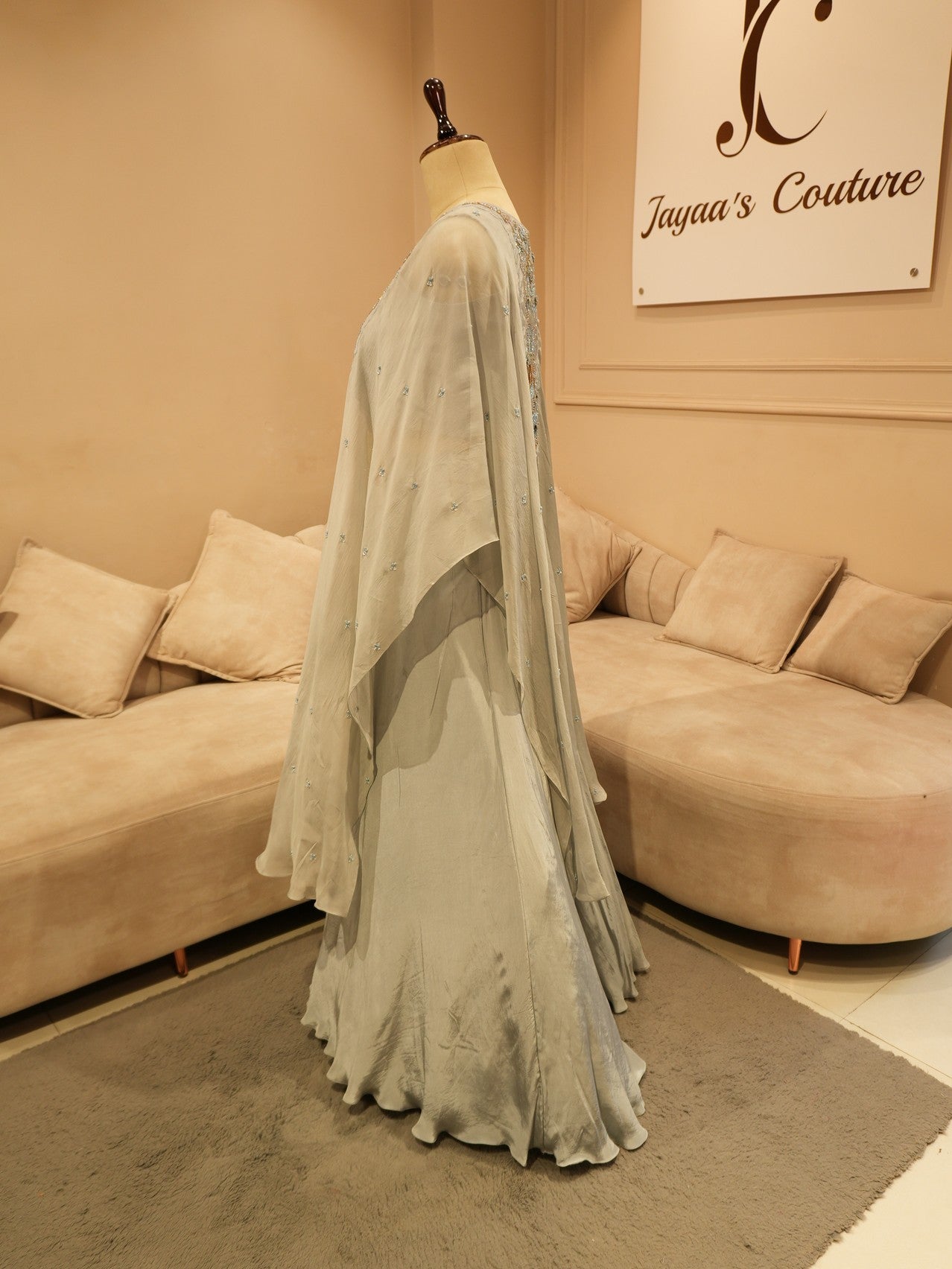 Grey cape top with skirt