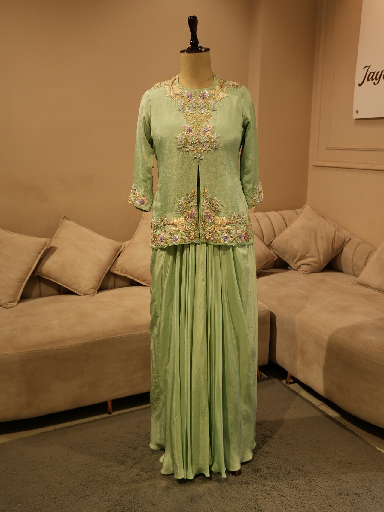 Mint green kurti with drape skirt