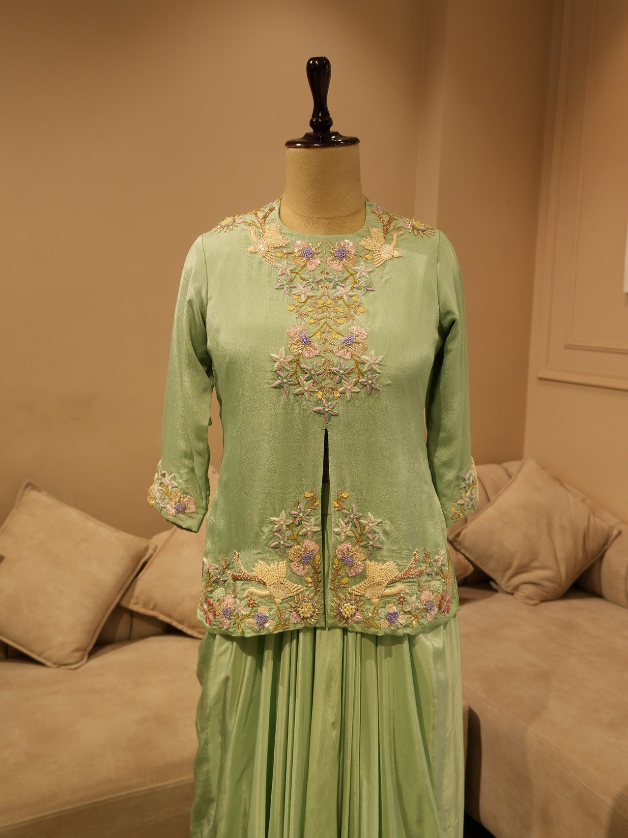 Mint green kurti with drape skirt
