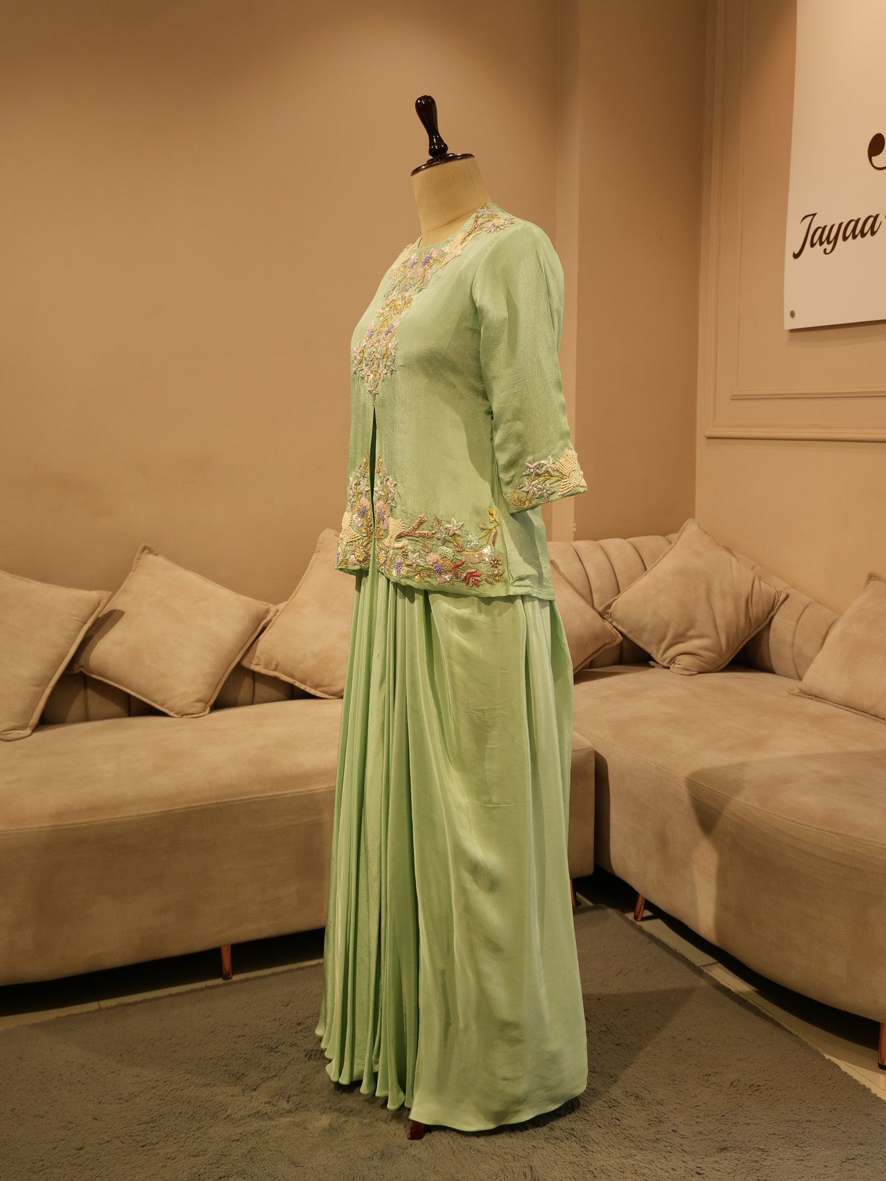 Mint green kurti with drape skirt