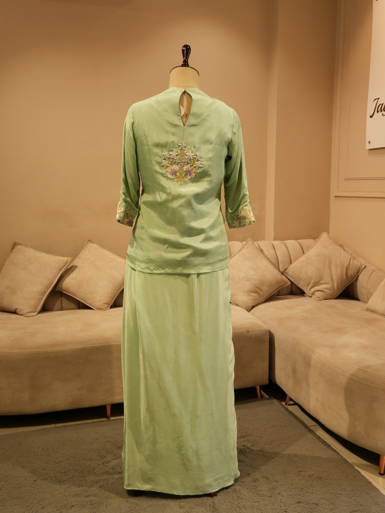 Mint green kurti with drape skirt