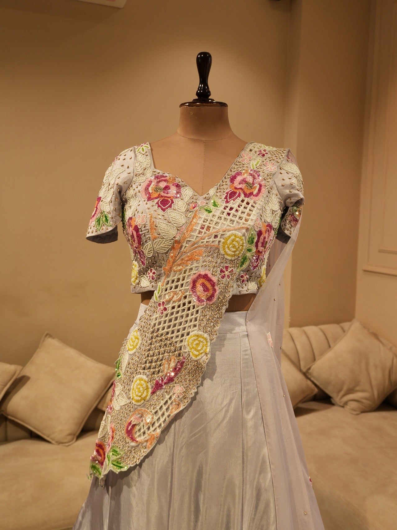 Ice blue embroidered lehenga set