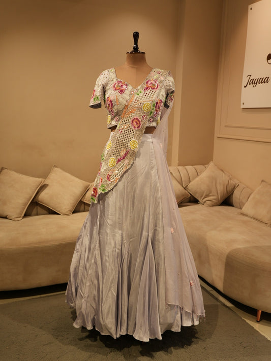 Ice blue embroidered lehenga set