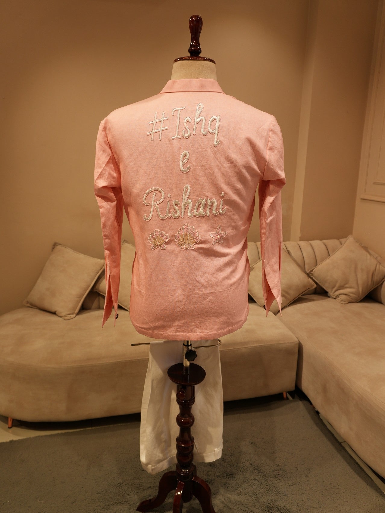 Pastel rose pink custome mens blazer shirt pant
