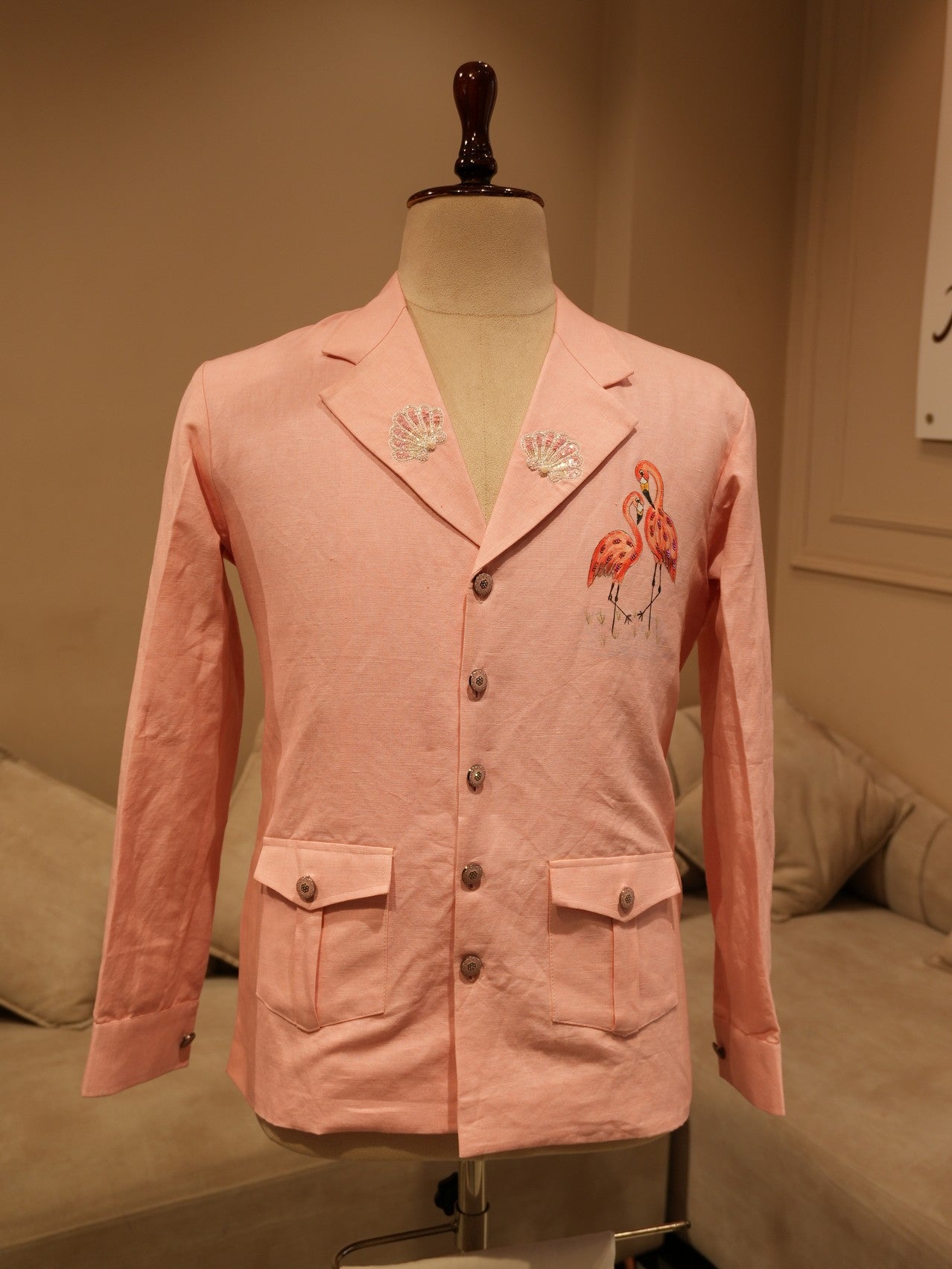 Pastel rose pink custome mens blazer shirt pant