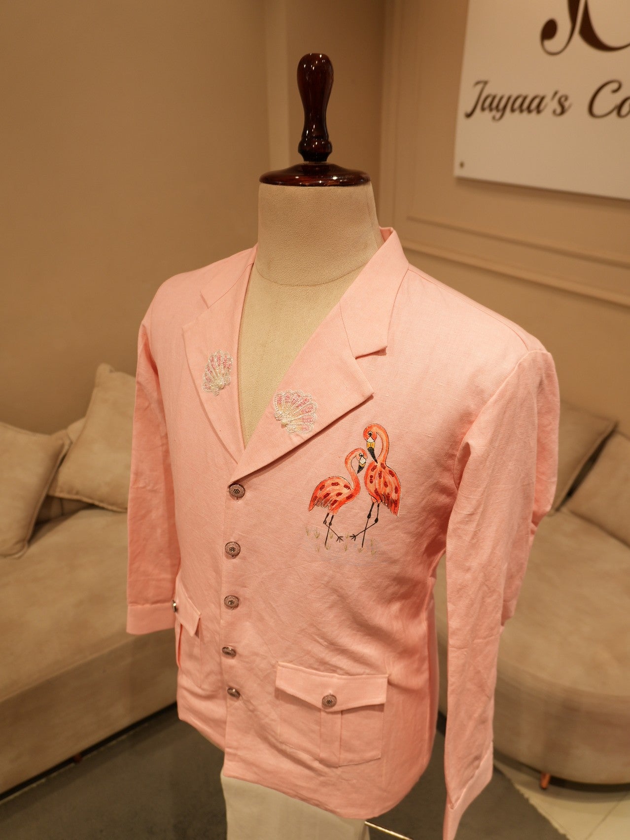 Pastel rose pink custome mens blazer shirt pant
