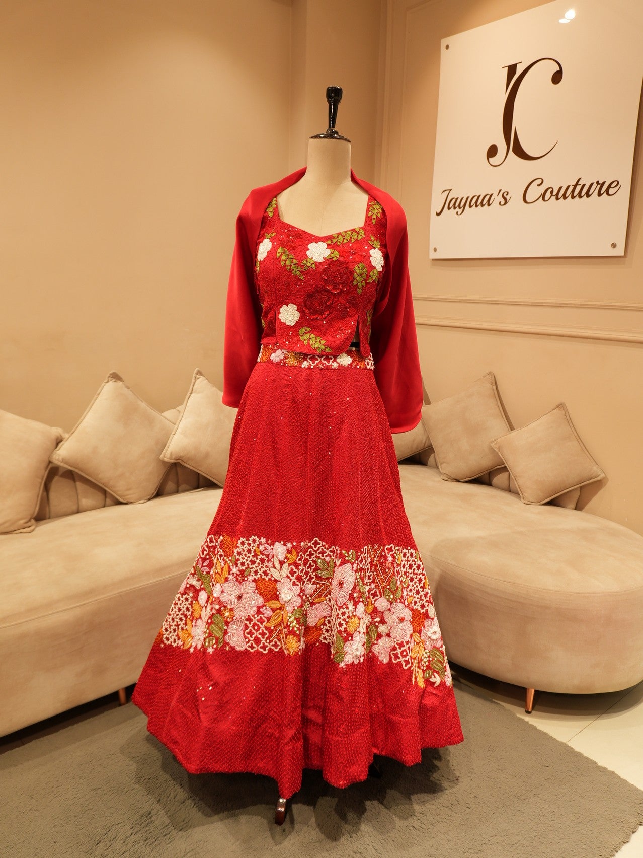 Hot red crop top skirt with cape
