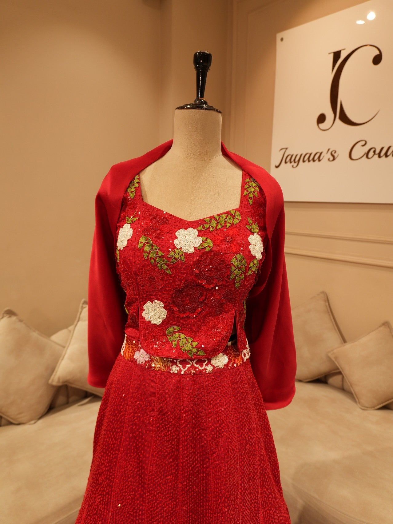 Hot red crop top skirt with cape