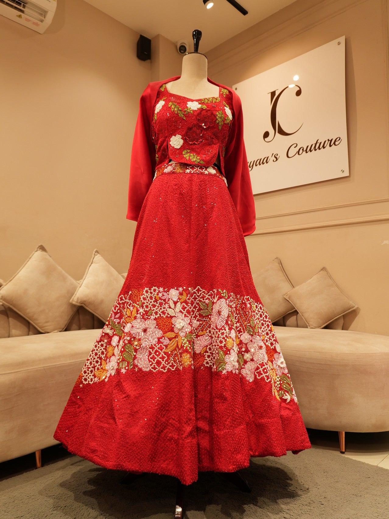 Hot red crop top skirt with cape
