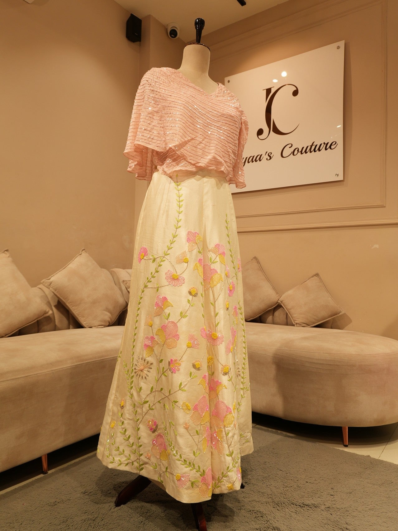 Blush pink embroidered cape top with plazo