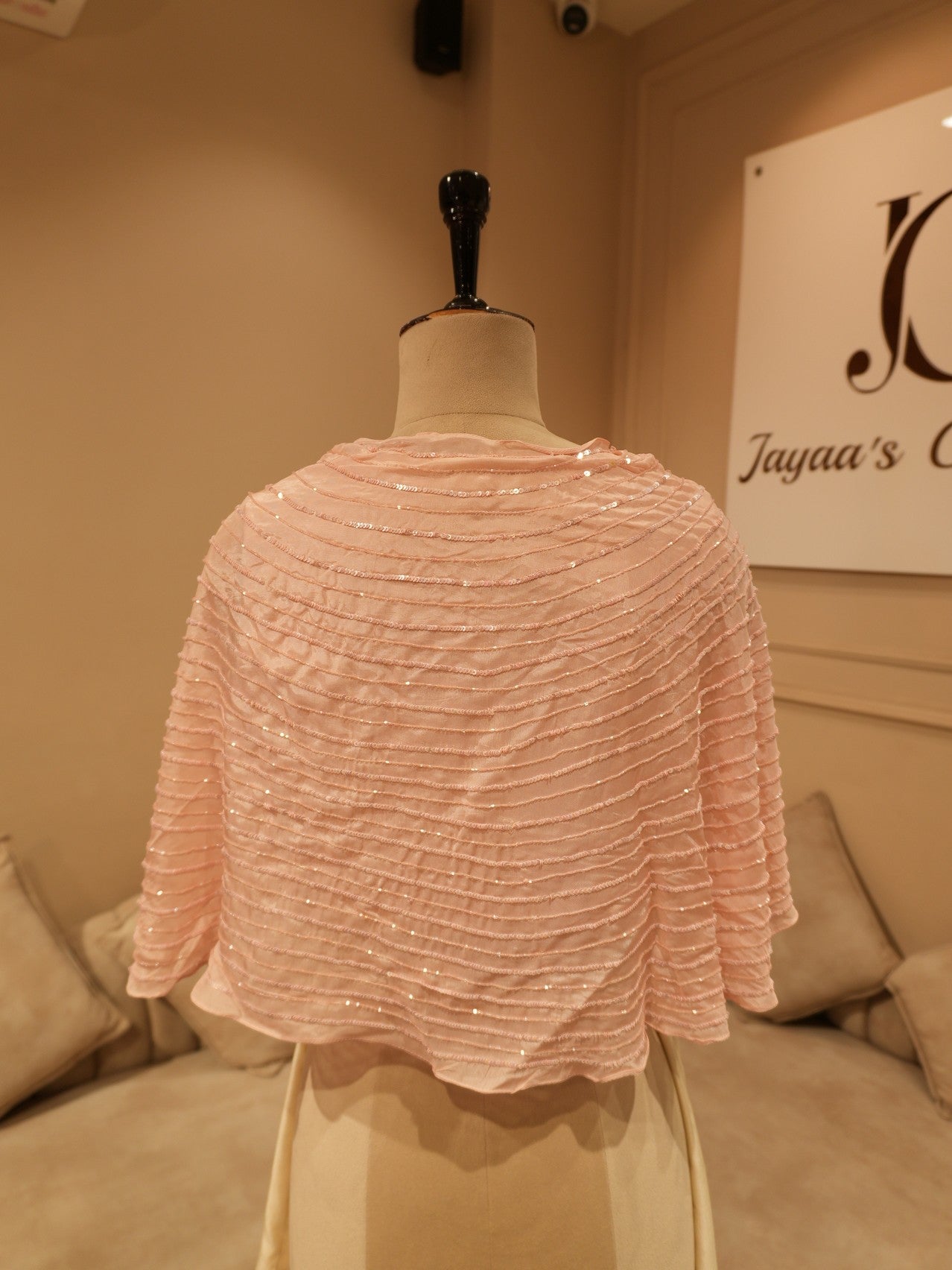 Blush pink embroidered cape top with plazo