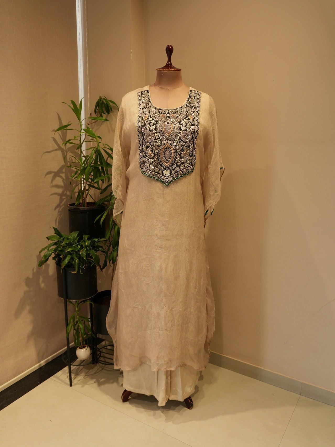 Champaign gold shimmer kaftan with pants