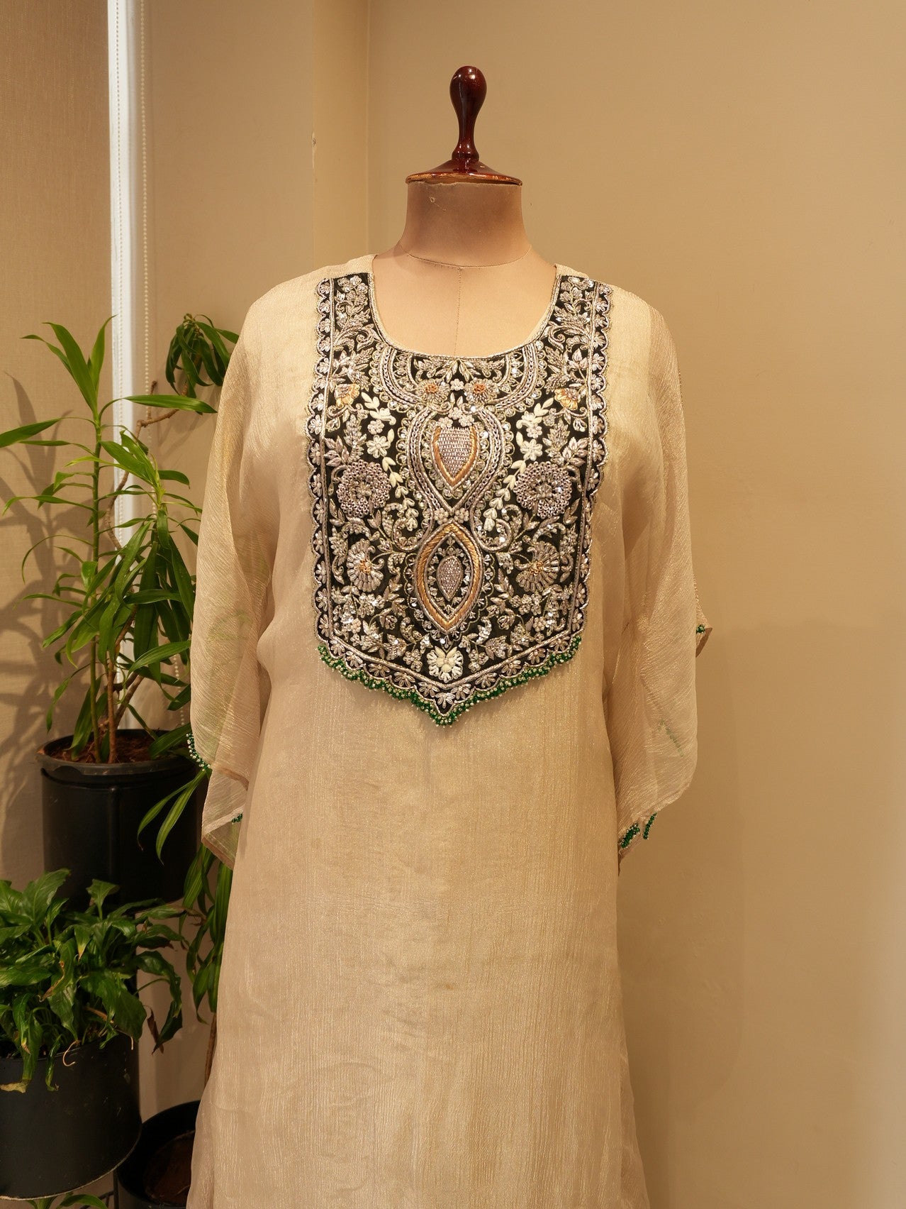 Champaign gold shimmer kaftan with pants