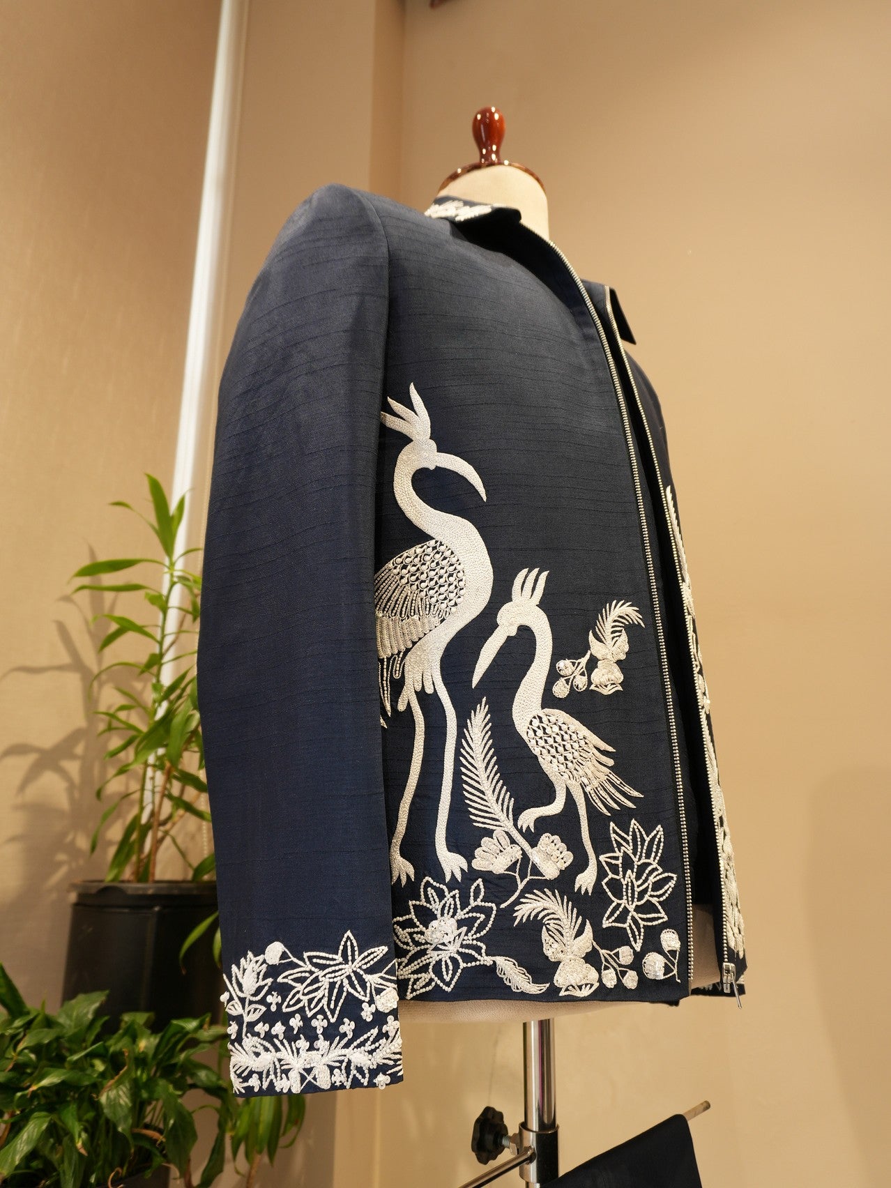 Ink blue embroidered mens indo western  set