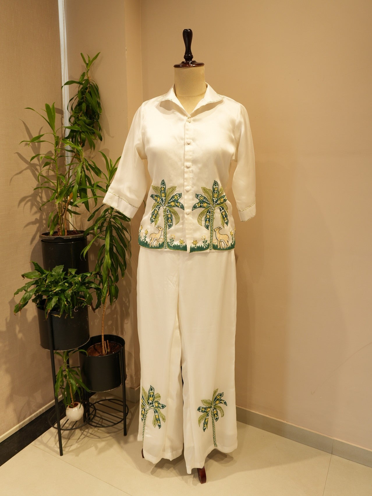 white embroidered coord set
