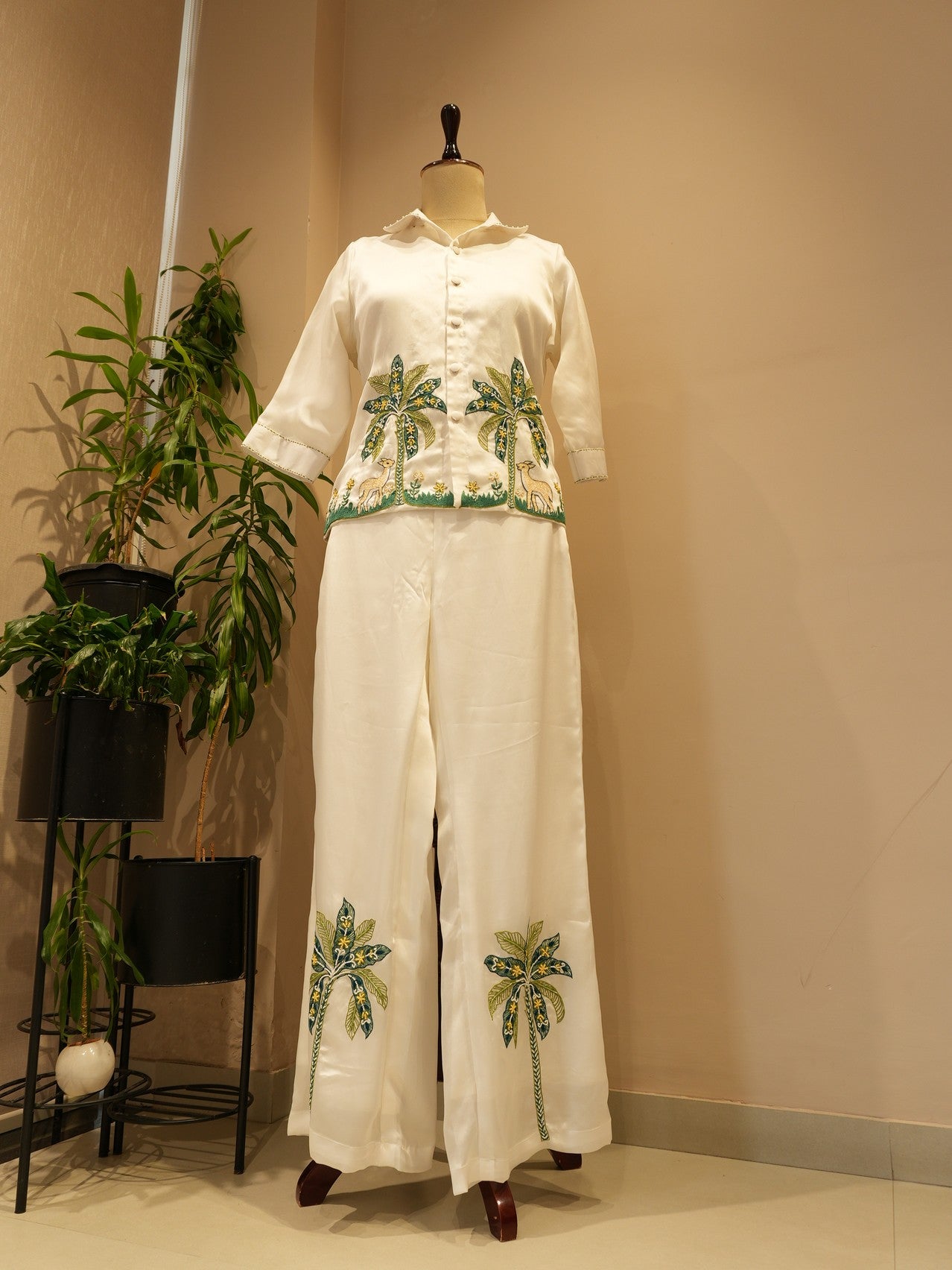 white embroidered coord set