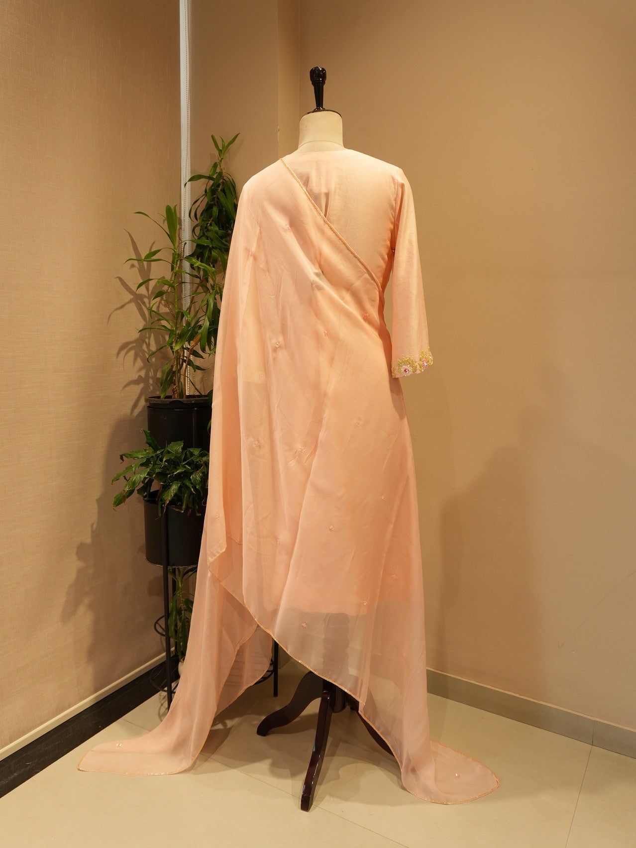 Peach embroidered kurta pants dupatta