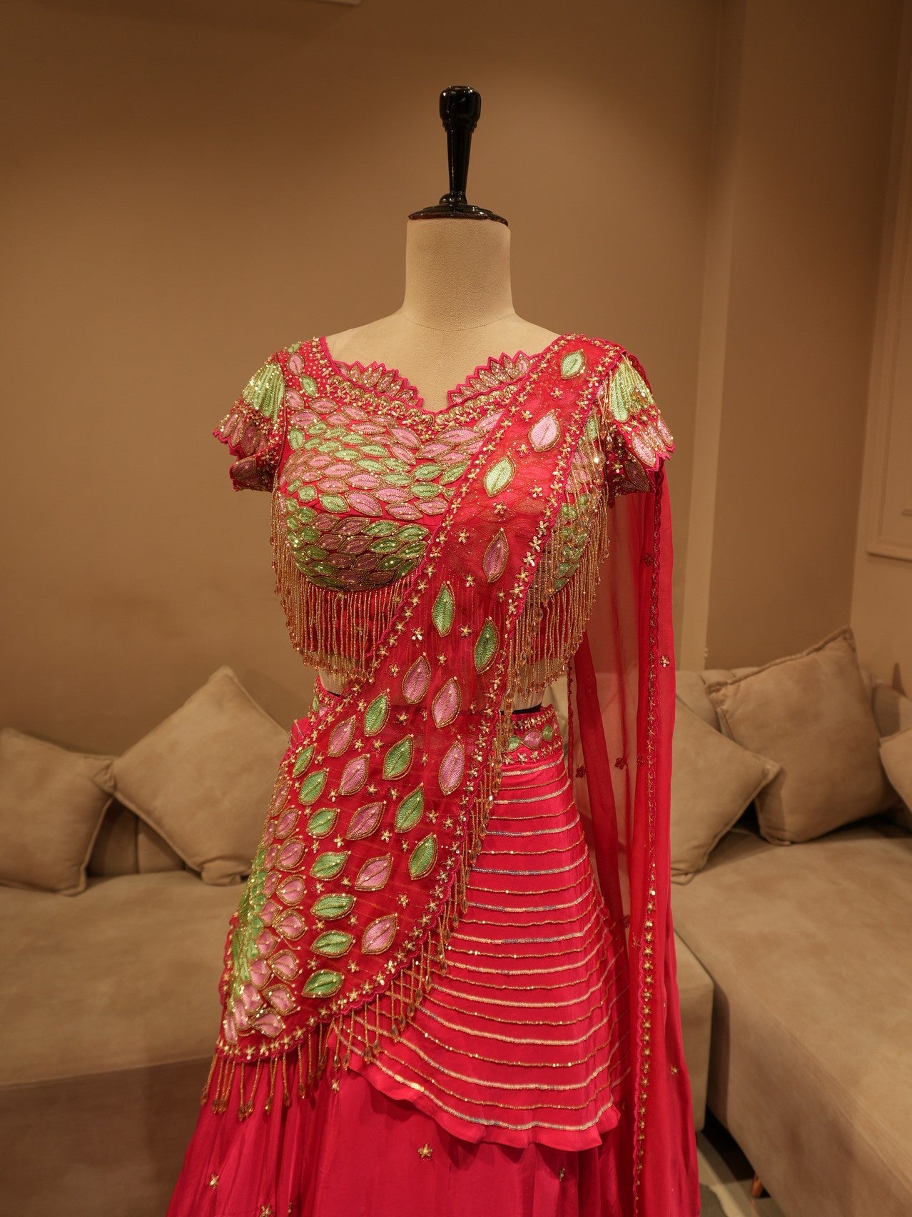 Magenta pink embroidered lehenga set