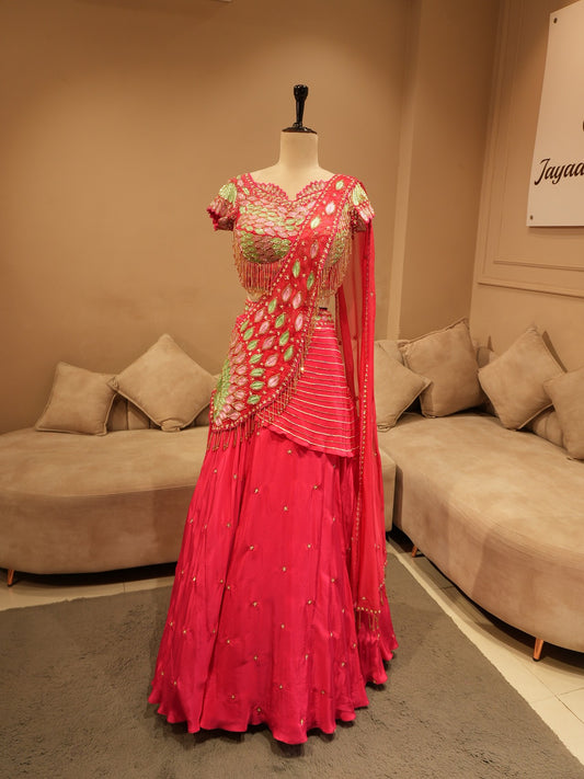 Magenta pink embroidered lehenga set
