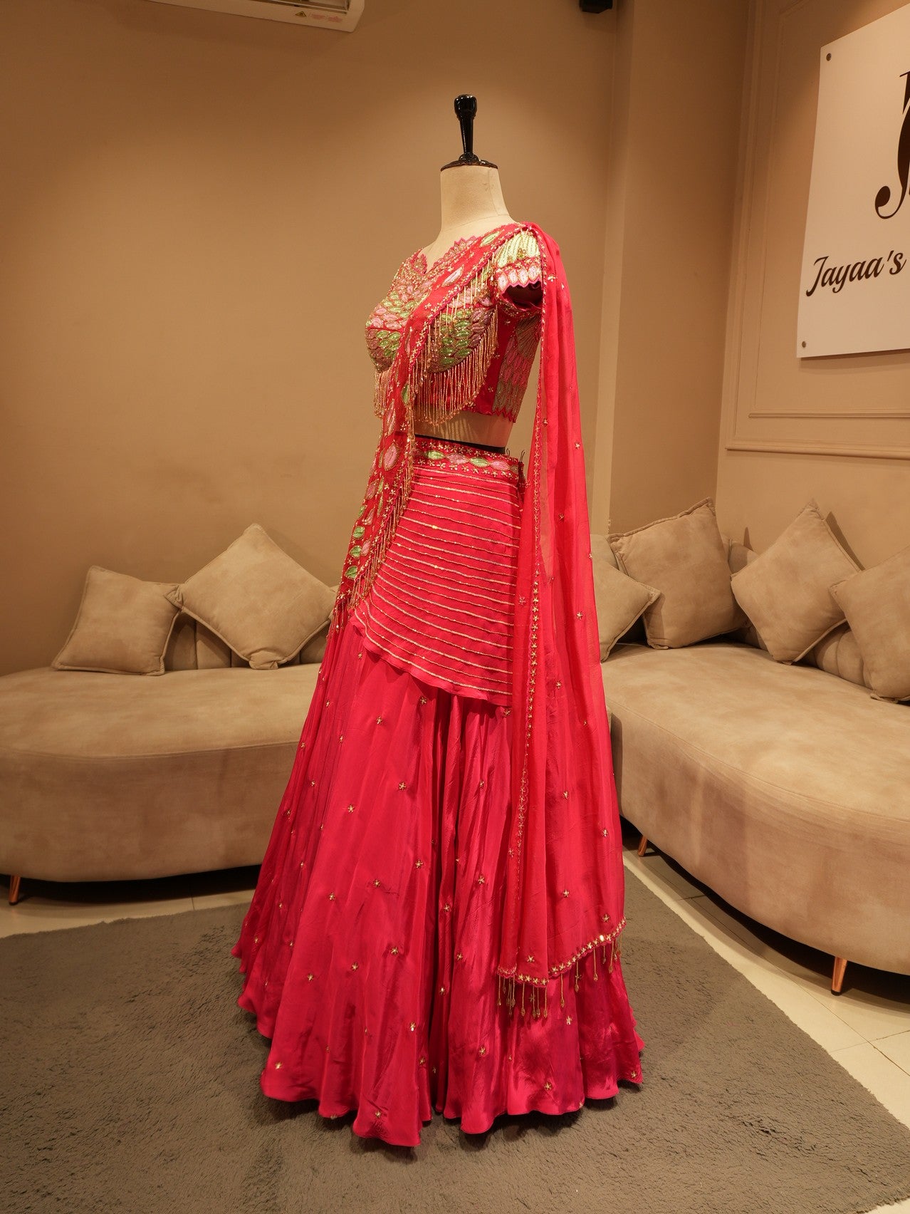 Magenta pink embroidered lehenga set