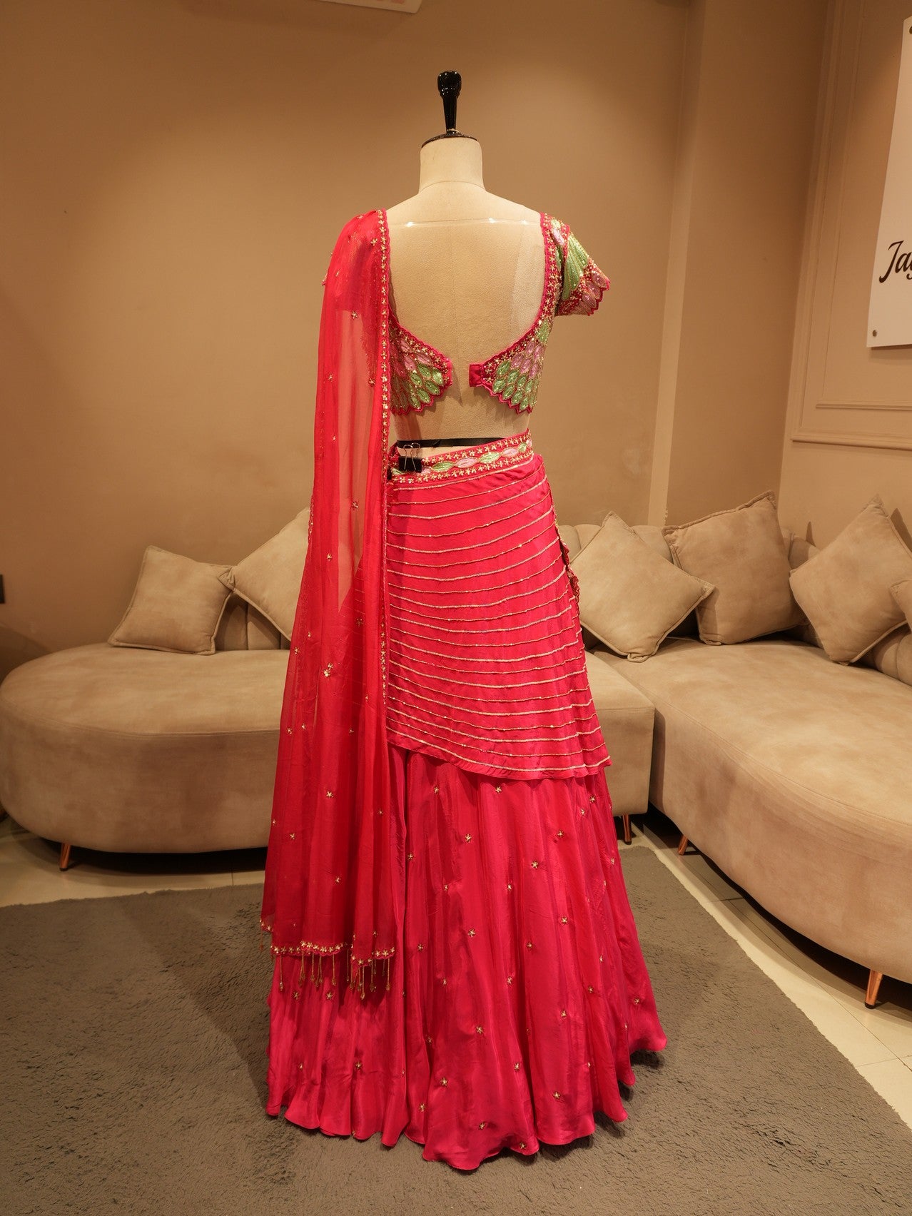 Magenta pink embroidered lehenga set