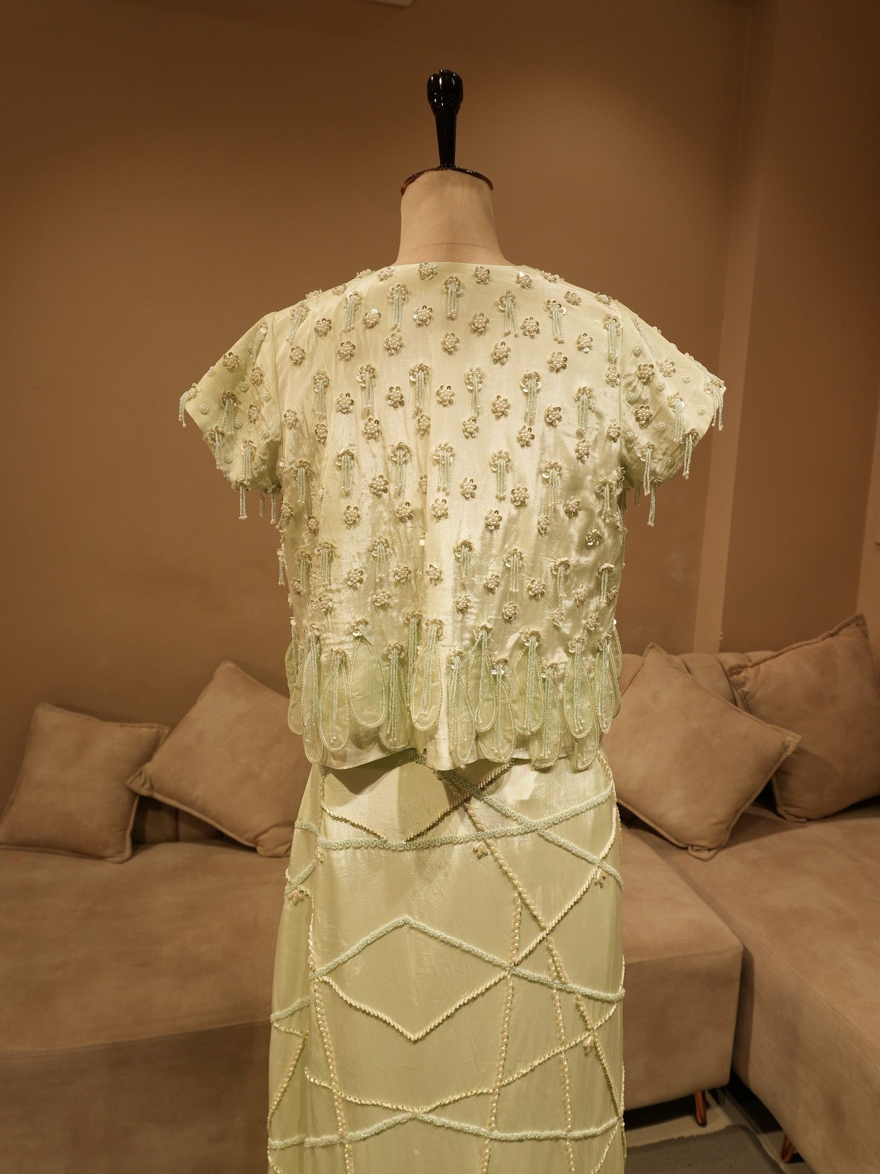 Mint green cape with crop top skirt