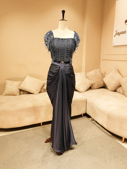 Navy blue corset with fish cut skirt