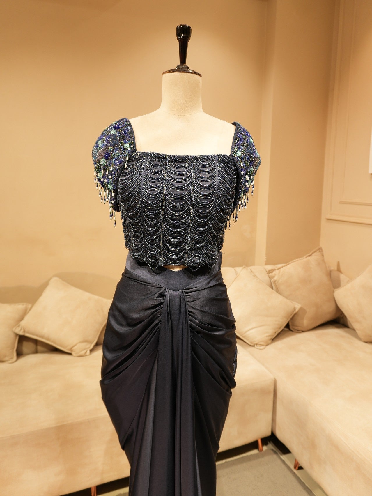 Navy blue corset with fish cut skirt