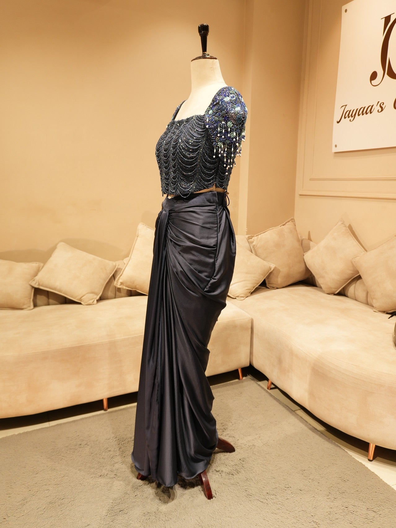Navy blue corset with fish cut skirt
