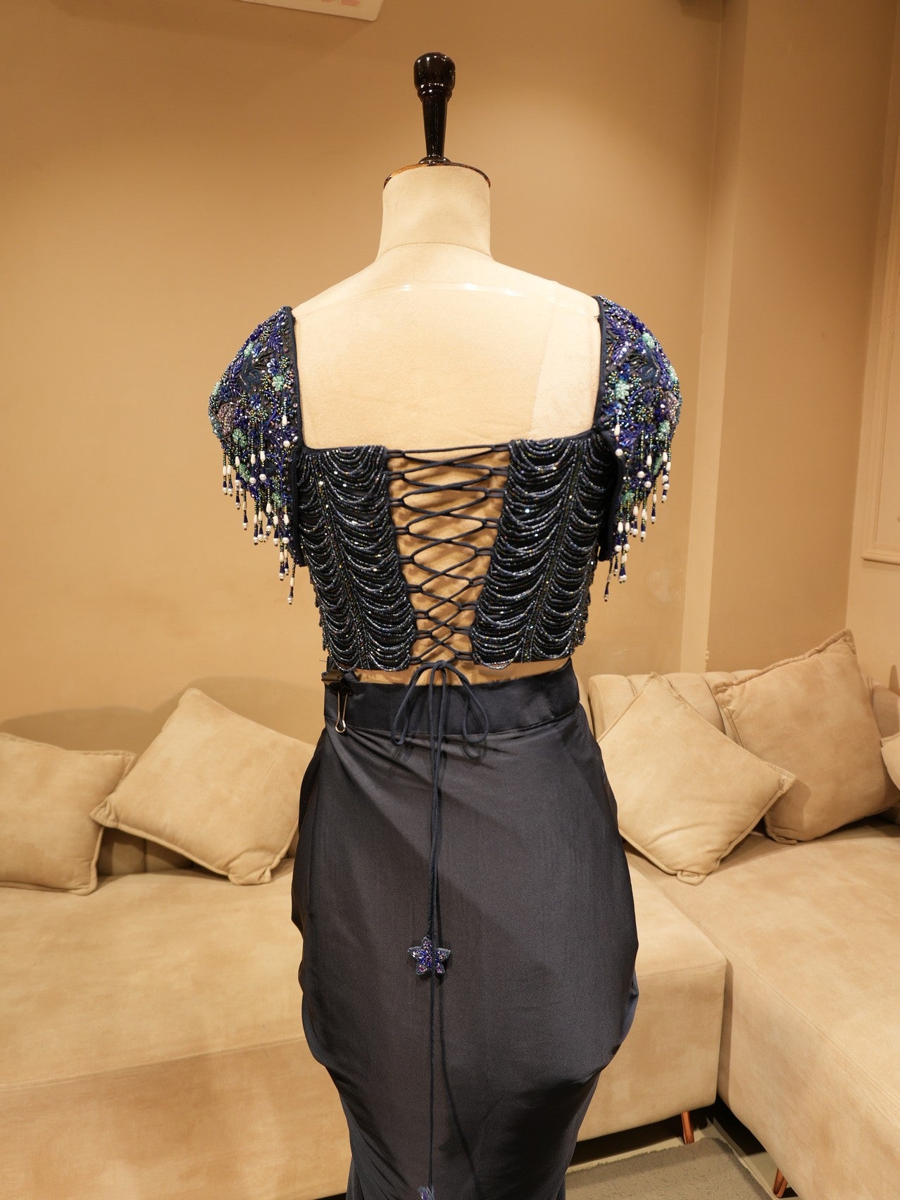 Navy blue corset with fish cut skirt
