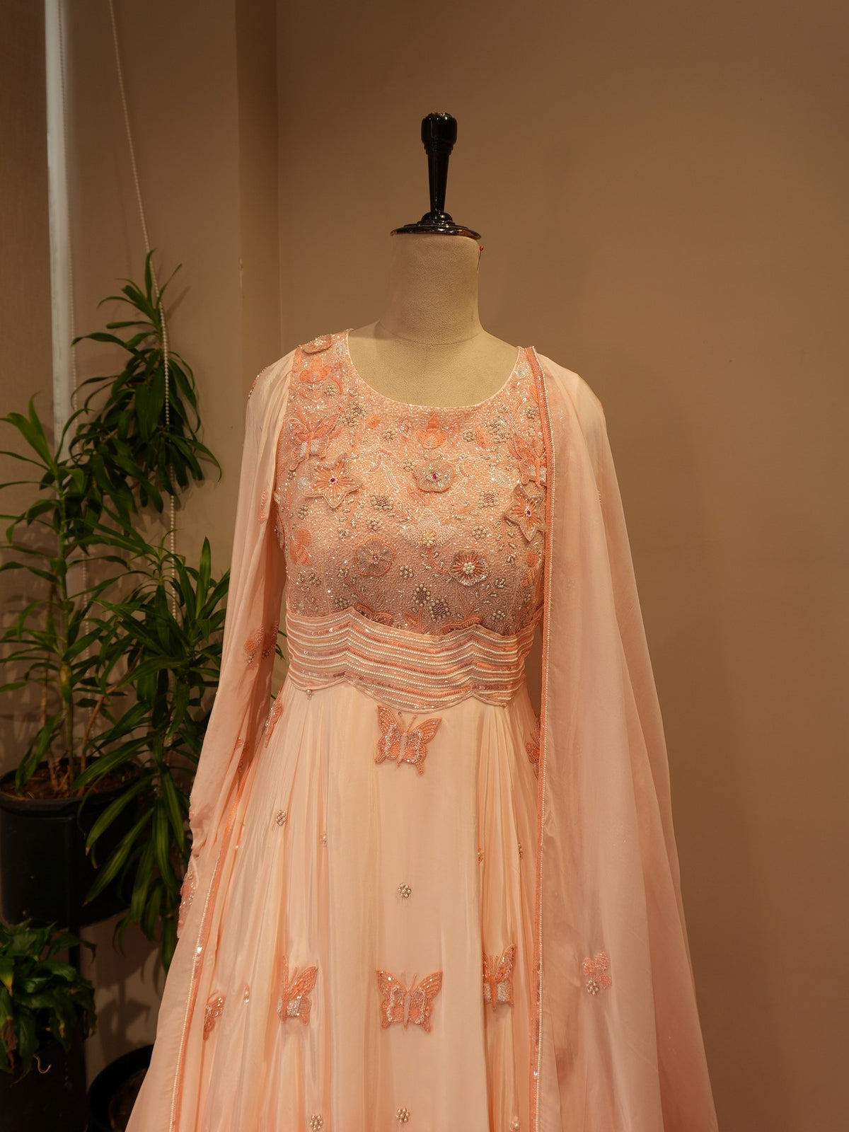 Rose gold peach shaded gown with dupatta