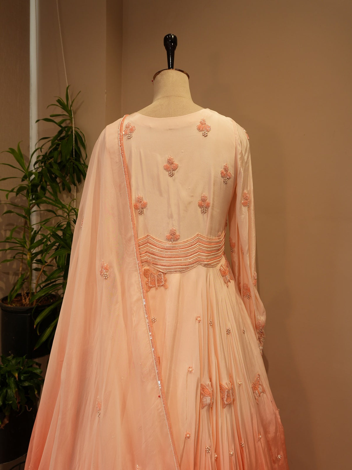 Rose gold peach shaded gown with dupatta