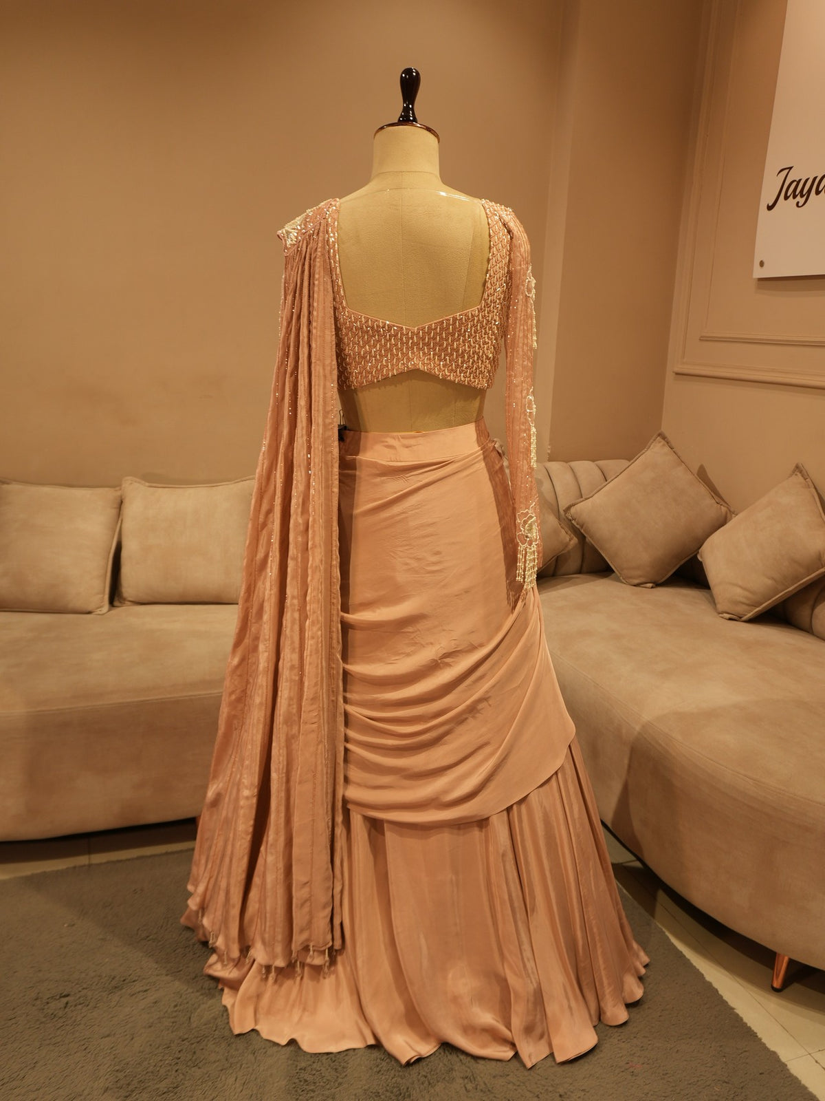 Champagne gold embroidered drape  lehenga set