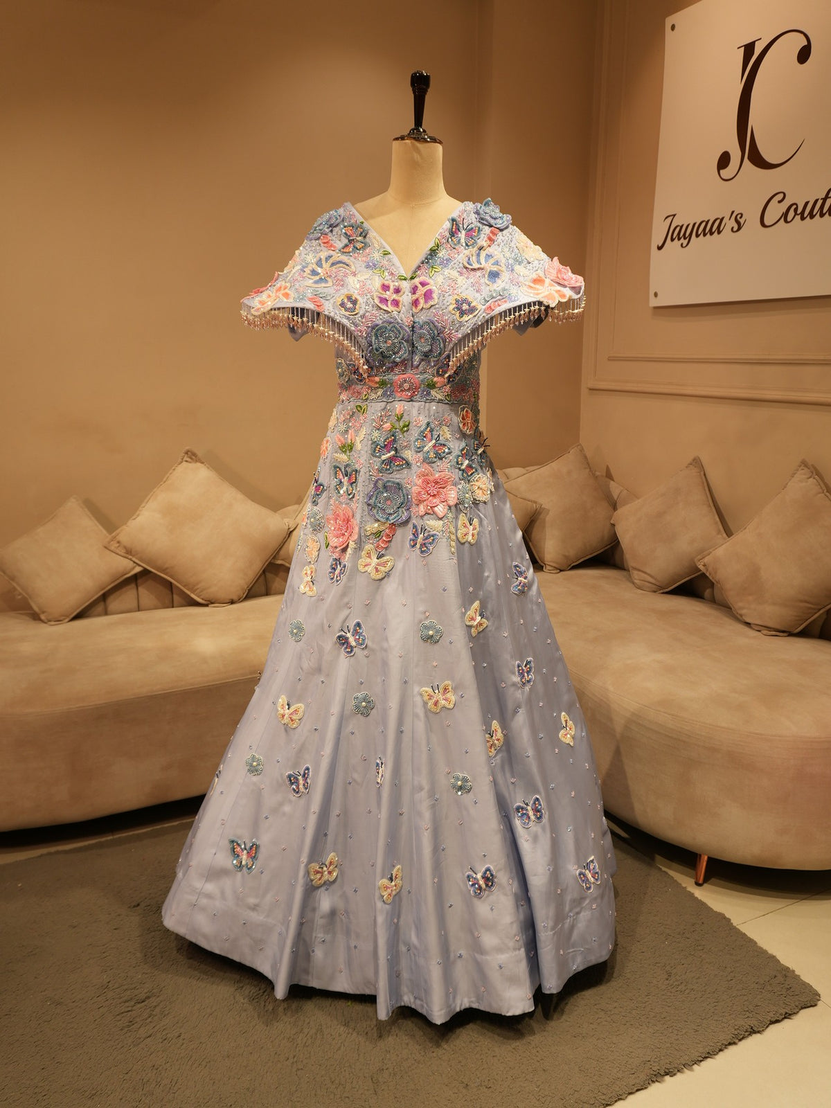 Ice blue drape gown