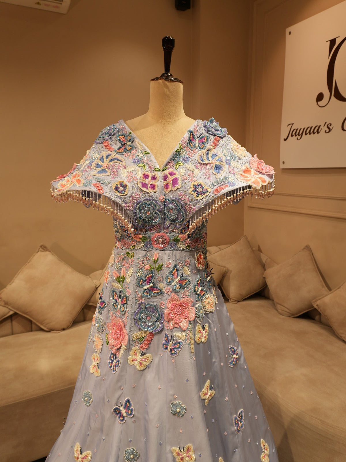 Ice blue drape gown