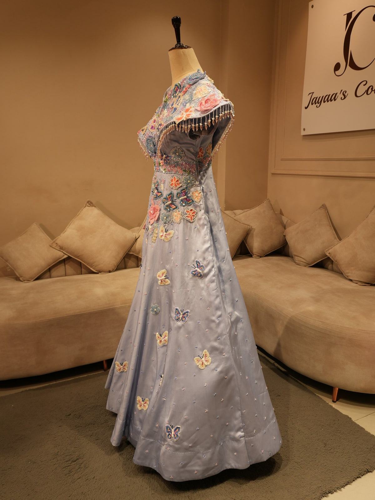 Ice blue drape gown
