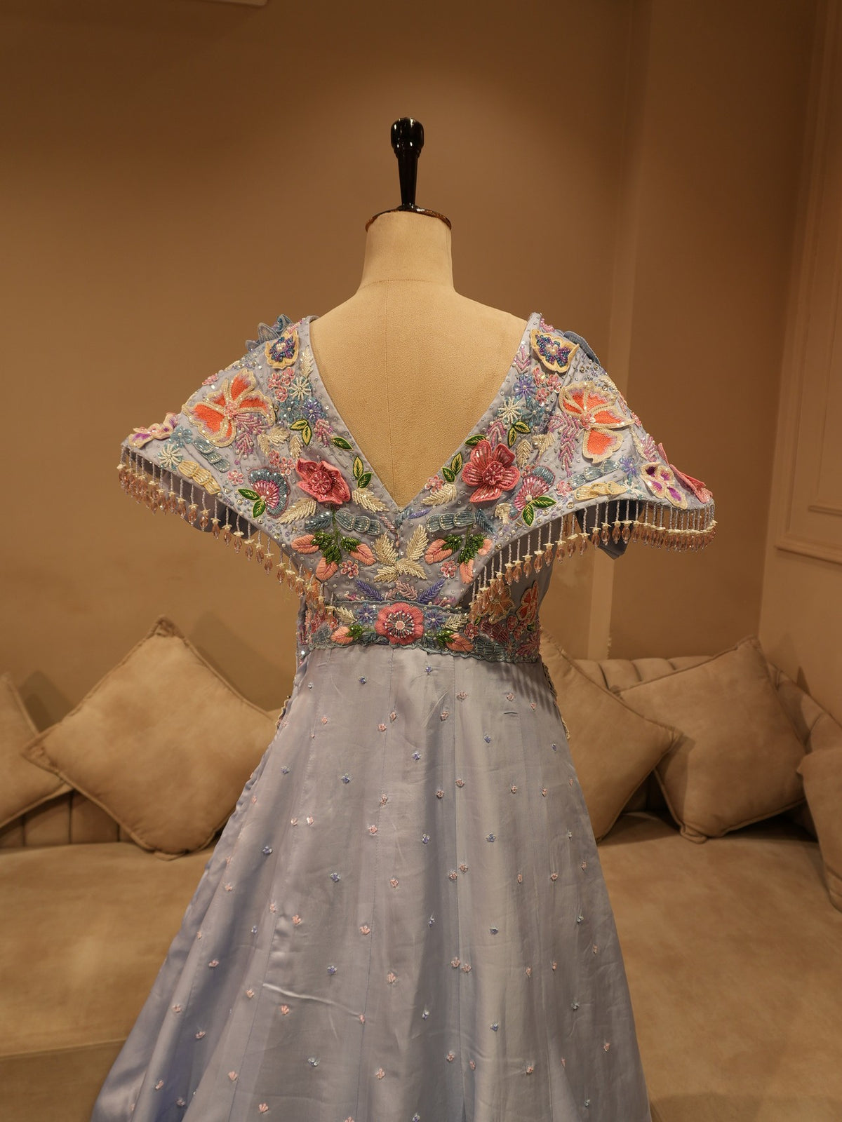 Ice blue drape gown
